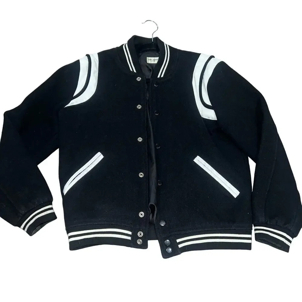 Saint Laurent Teddy Varsity Wool Black and White Jacket Size 44
